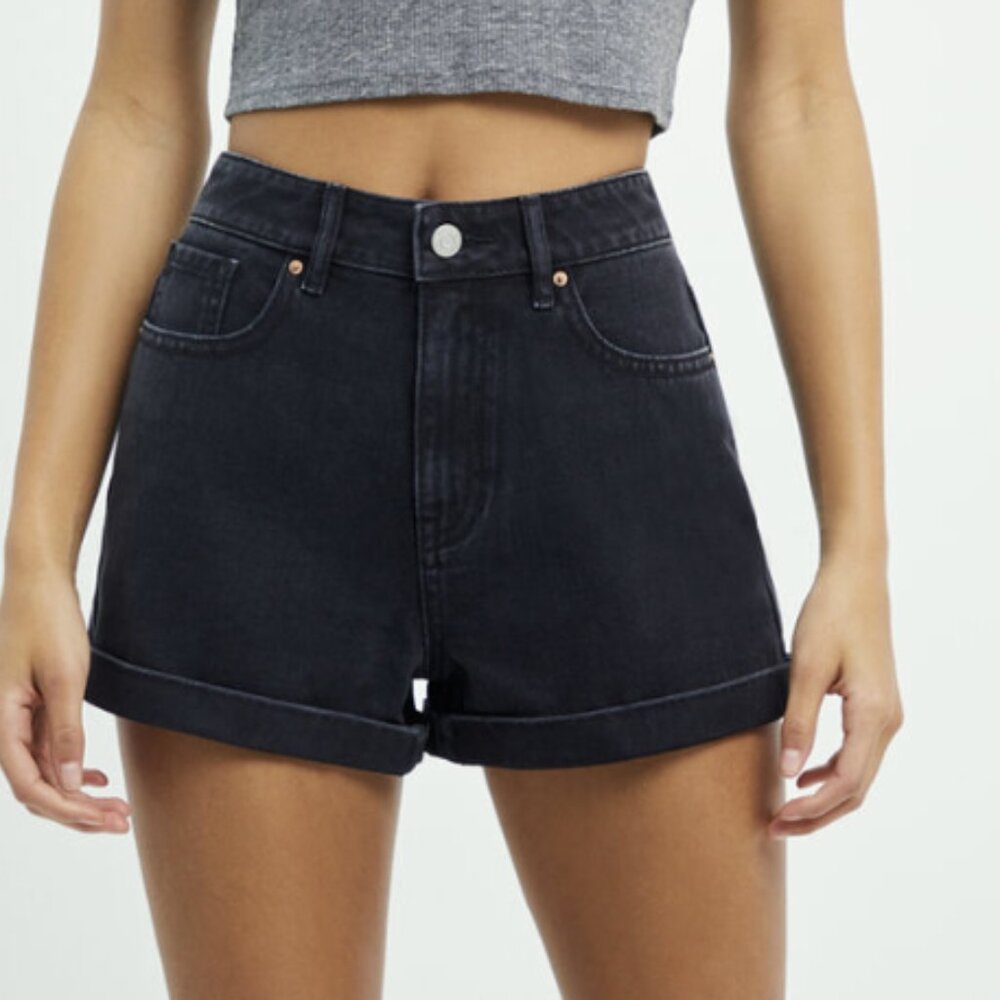 PacSun Mom Short Washed Black Denim 100% Cotton Cuffed Jean Shorts Sz 27